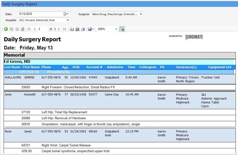 Generate a daily report of the surgeon’s schedule using Surgimate’s reporting feature.